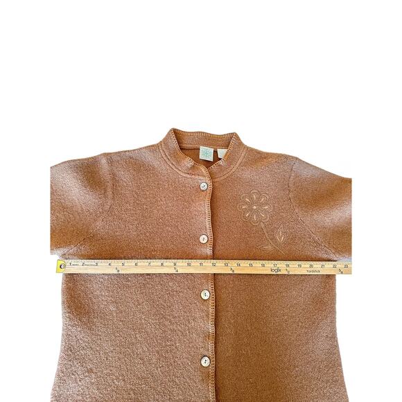 Womens Jacket Cardigan Size Large Brown Wool Chunky Button Floral Embroidery - Picture 9 of 10